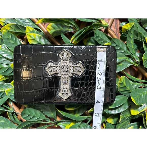 Y2K Black Snakeskin Skull Silver Studded Moto Biker Wallet - Picture 8 of 8